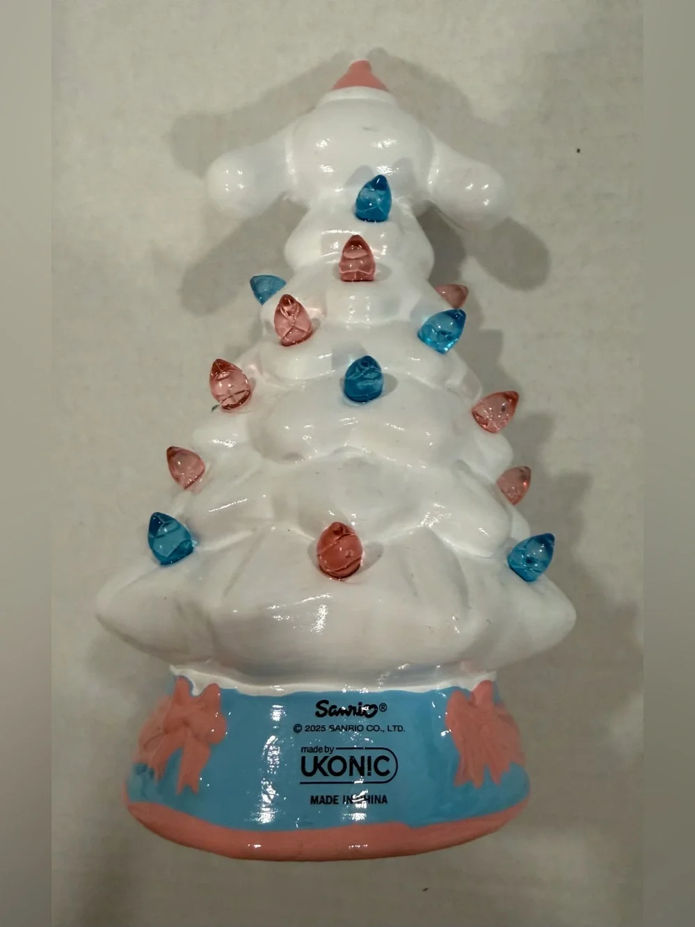 Sanrio Light-Up White Ceramic Holiday Tree Figurine with Pink & Blue Accents
